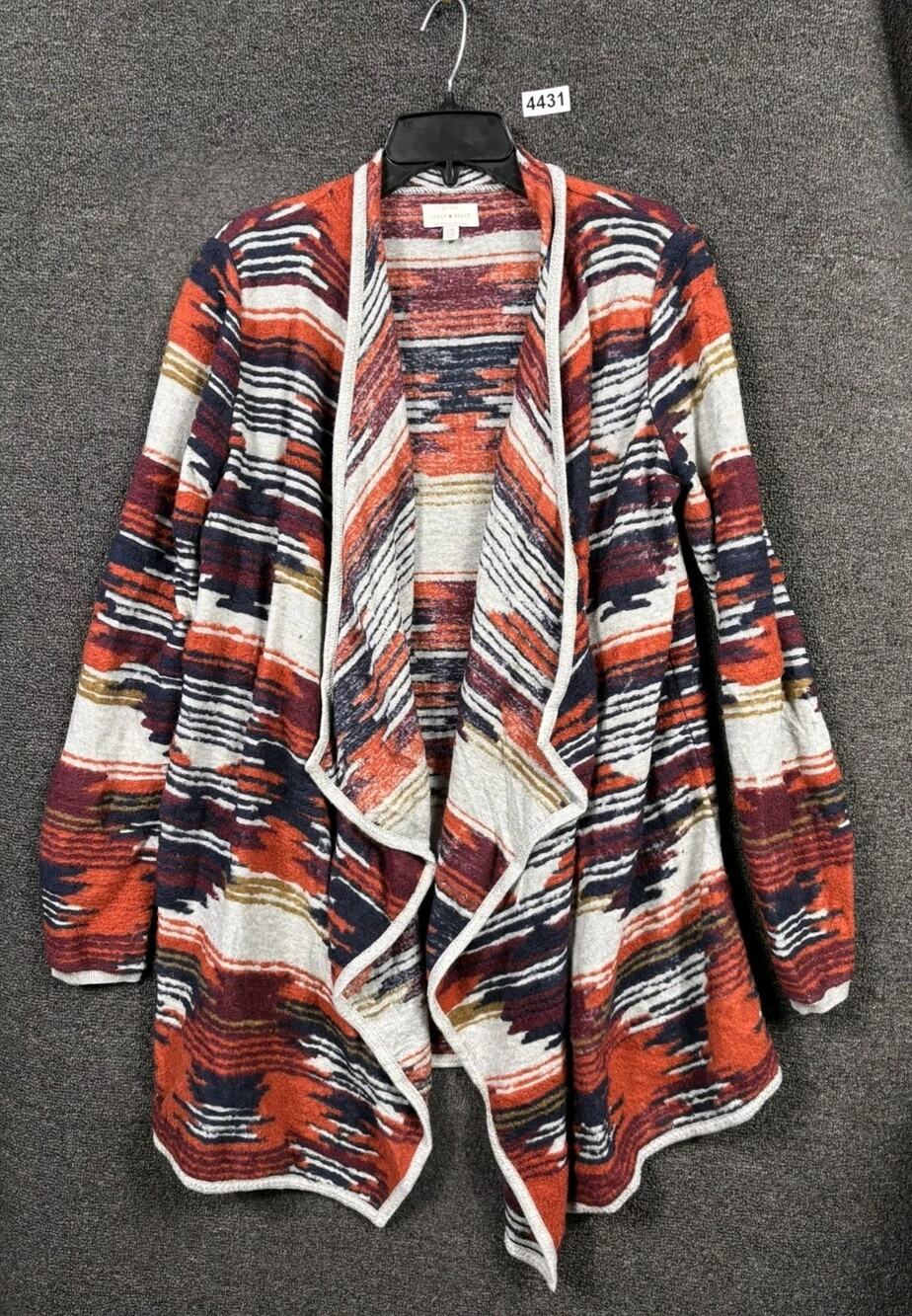 Lucky Brand Aztec Drape Cardigan Sweater Women's Size L Multicolor Long Sleeve